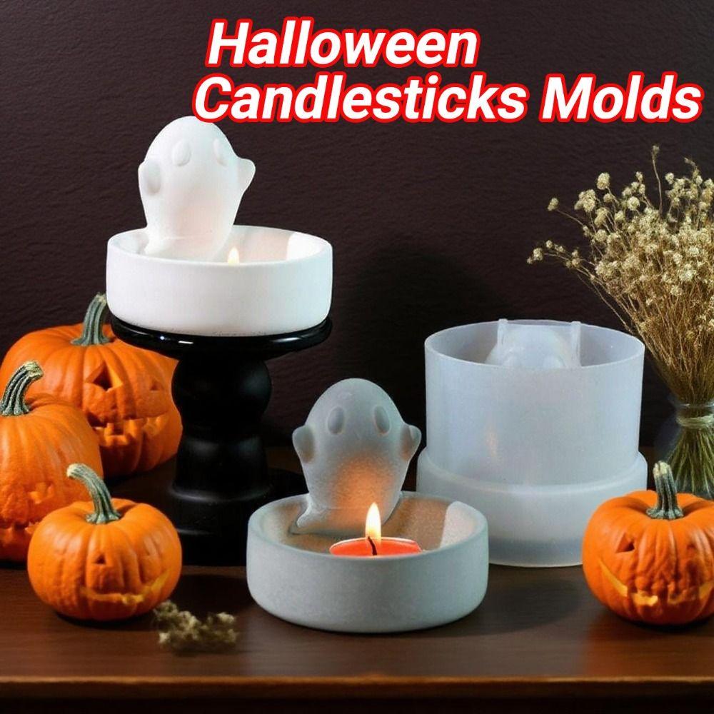 DIY Ghost Candlesticks Silicone Mold Creative Ghost Shape Candle Holder Resin Molds Crafts Soft Halloween Spooky Mold