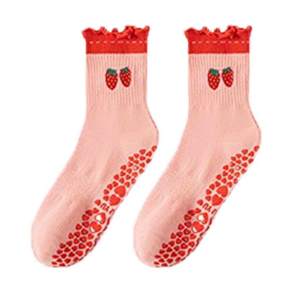 Cotton Pilates Socks Breathable Mid Tube Socks New Cherry Embroidery Socks