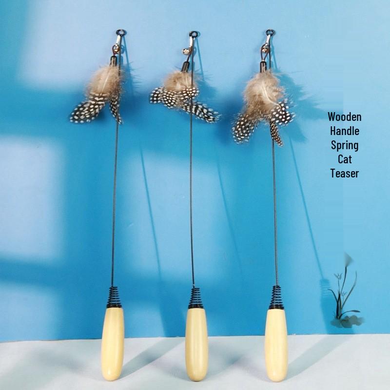Long Rod Steel Wire Feather & Bell Cat Teaser - Durable Bite-Resistant Interactive Toy
