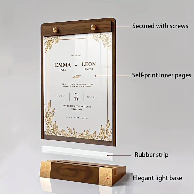 1PC Transparent Panel Price Display Board Walnut Wood Base Restaurant Tent Sign Holder Signs With Metal Finish Dinner A4 A5 A6