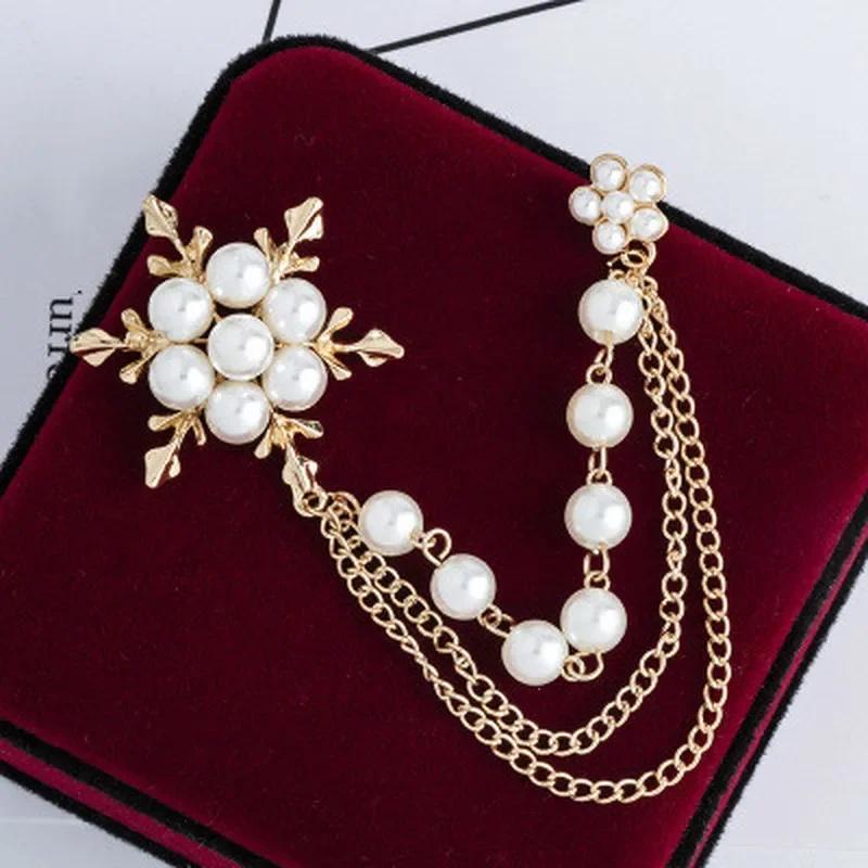 1pcs Versatile Pearl Snowflake Tassel Brooch Fashion Accessories Corsage Female Fashion Brooches for Women Chain Pin Jewelry