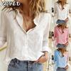 Women's Fashion Casual Solid Color Print Long Sleeve POLO Neck Blouses & Shirts