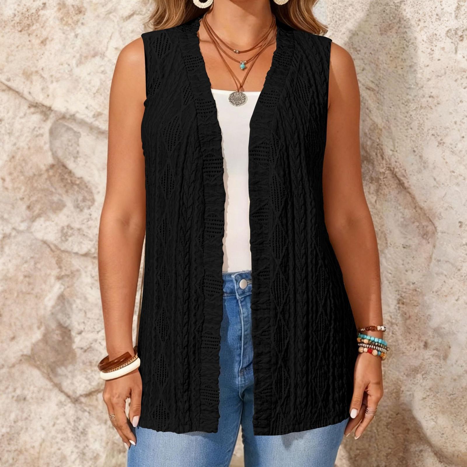 Женский свободный, стильный, элегантный многоцветный жилет-пальто L чёрный