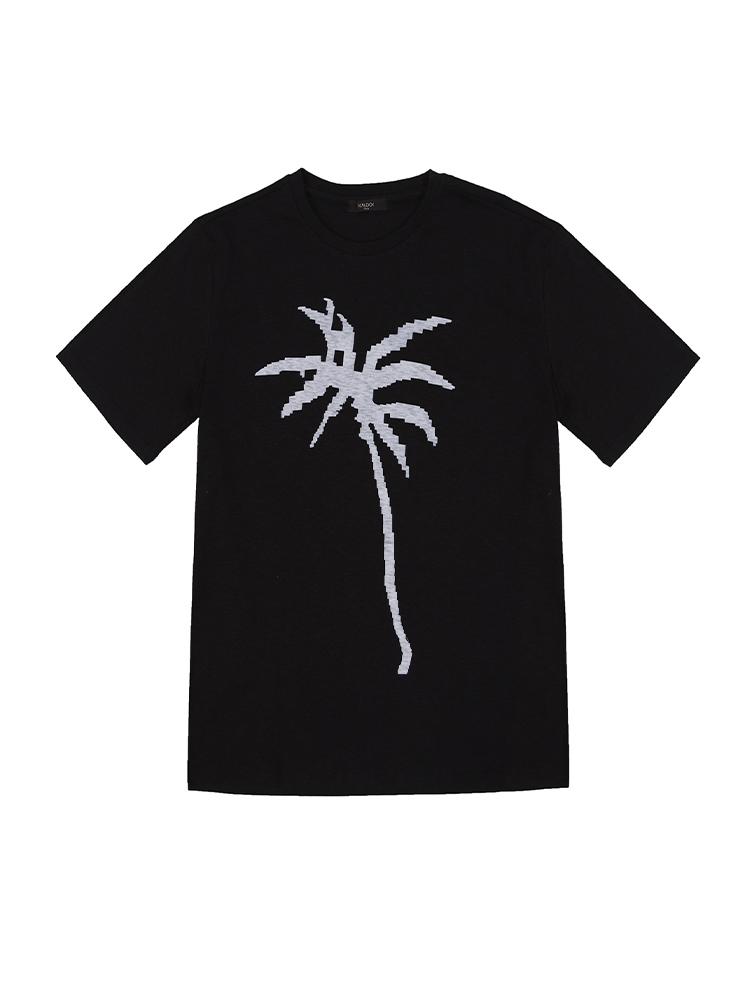 IKALOOK Palm Tree Cotton Blend Short Sleeve T-Shirt Astee113A