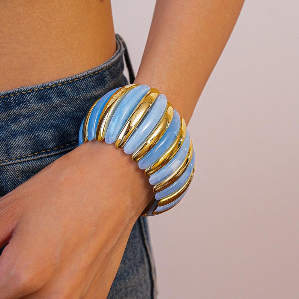 Wide Exaggerated Bracelet Elastic Rope Bead Wide Chunky Bangles Acrylic Bangle  Decoration