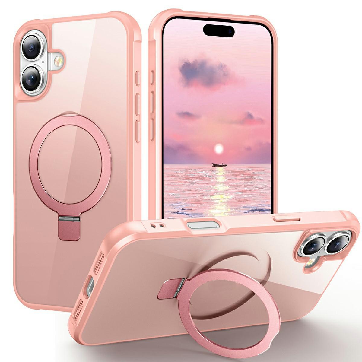 

For iPhone 17 Case Compatible with MagSafe Ring Holder Kickstand TPU+PC Phone Cover