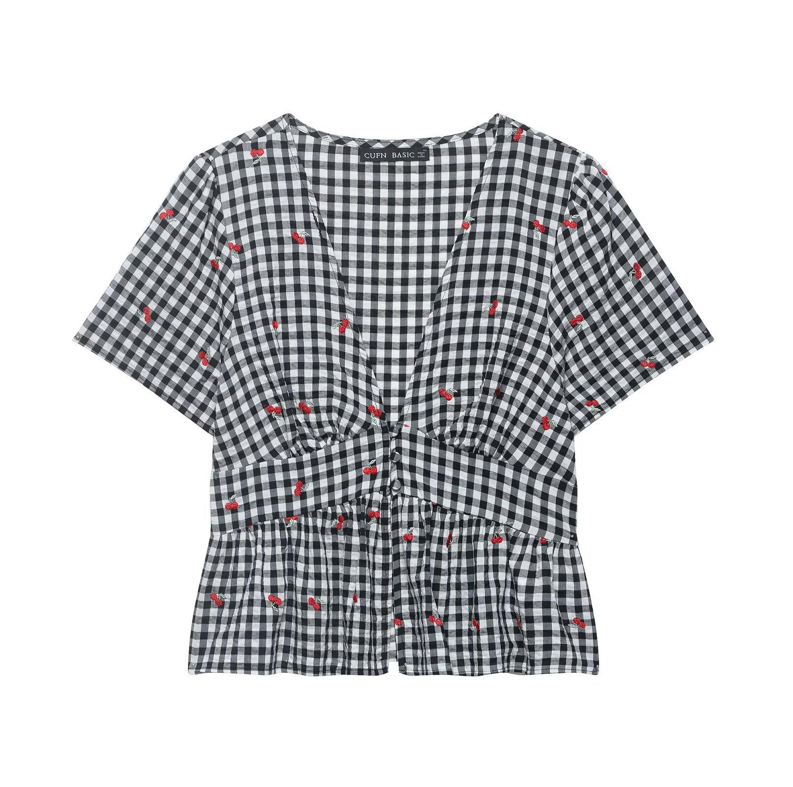 European and American style, new women s fashion, fashionable, versatile small plaid halter collar top XS