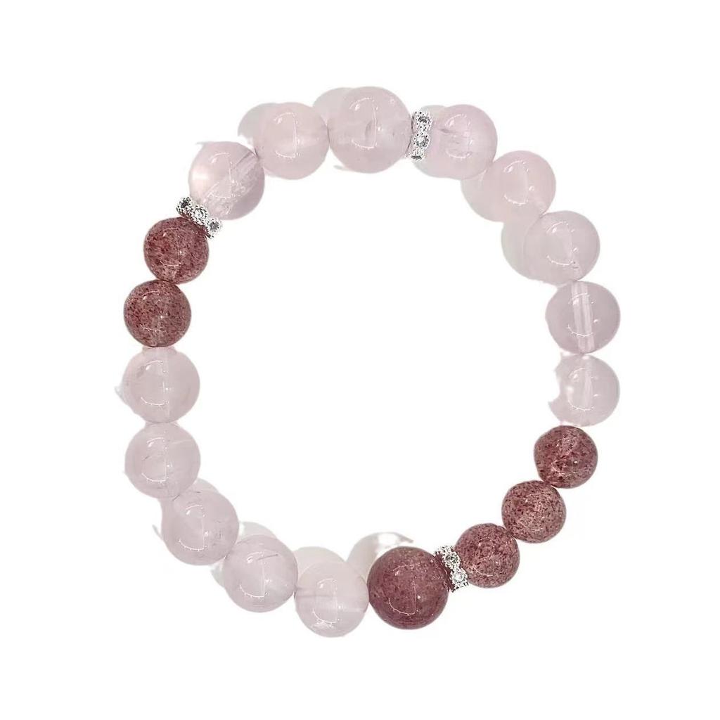 Originales Nischen-Design Natürliches Litschi-Rosa Kristallarmband Erdbeer-Kristallperlenarmband DIY-Kristallarmband wie auf Xiaohongshu gesehen