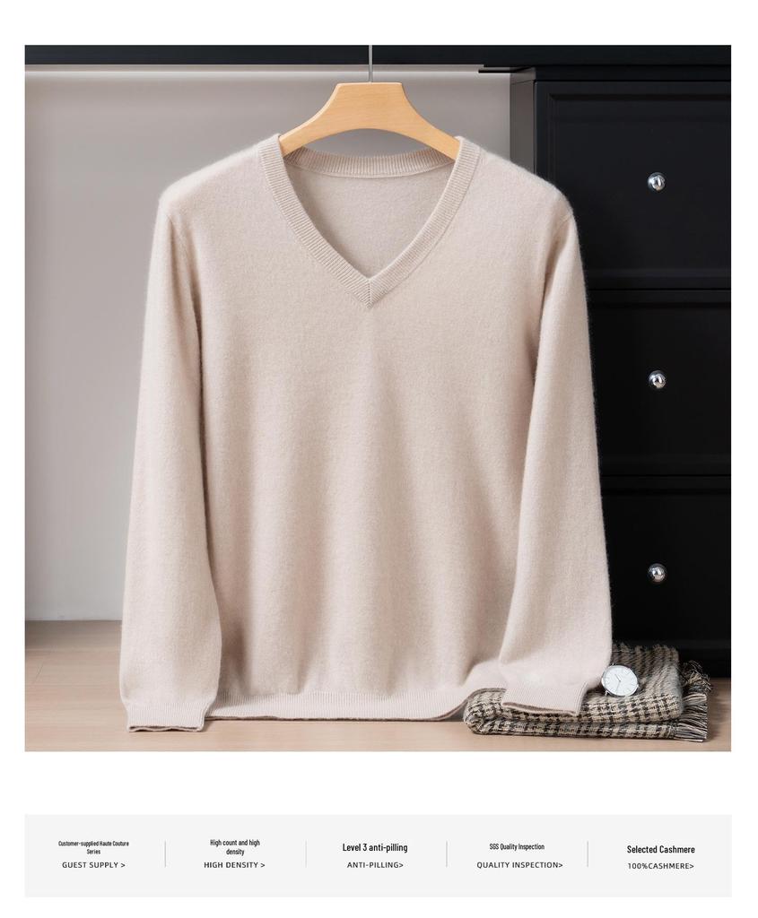Men's 100% Pure Cashmere V-Neck Loose Casual Knit Sweater