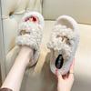 2025 Herbst neue Muffin-Dickensohlen flauschige Hausschuhe Damen Außenbekleidung Gürtelschnalle Ein-Wort Plüsch Baumwollhausschuhe