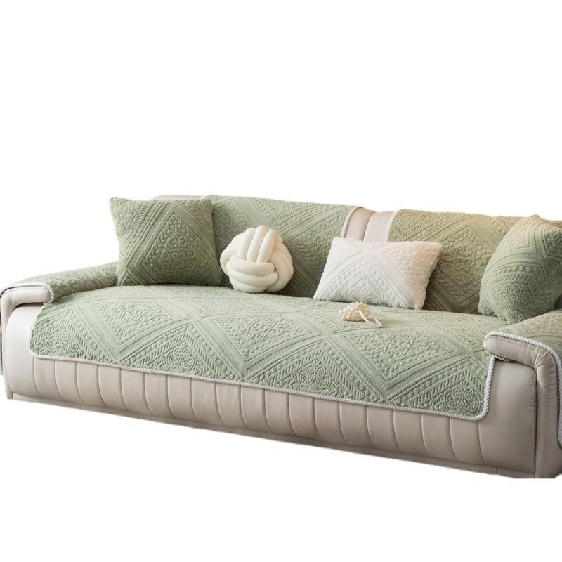Cream Wind Autumn And Winter Thickened Plush Sofa Cushion  New Fixed Non-Slip Straight Row Leather Sofa Seat Cushion Cover