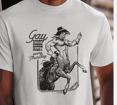 Vintage Gay Rodeo Nacht Sexy Zentaur Cowboy Pop Baumwolle Unisex T-Shirt