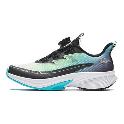 Kids Synthetic Leather Fabric Shock Wave Non-Slip Wear-Resistant Low-Top Running Shoes Kids Sneaker Black Green A12435507-2