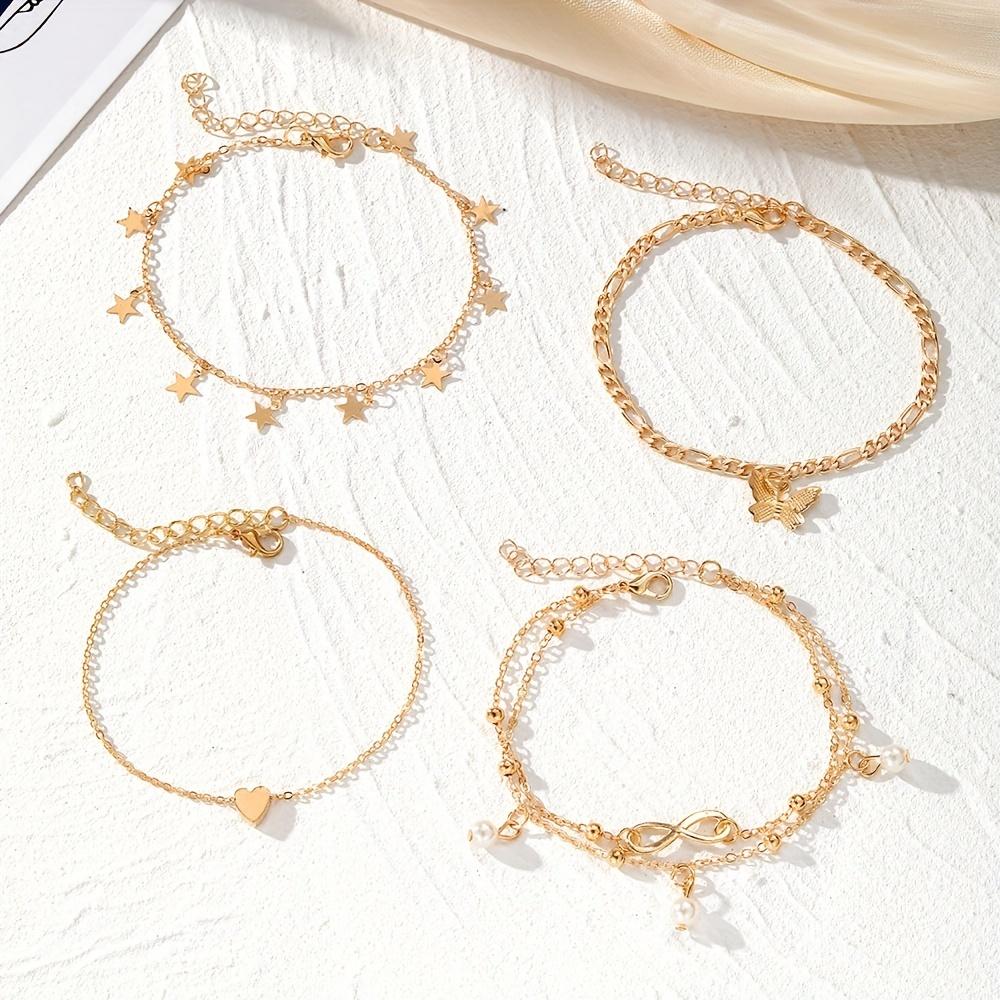 4pcs Multi-layer Butterfly  Anklet Fashion High-end Stackable Thin Chain Anklet Set