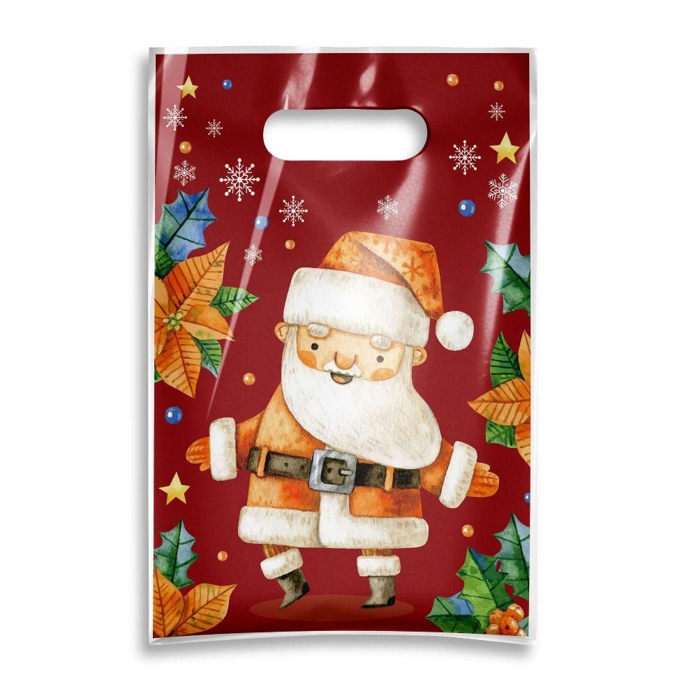 50pcs Creative Red Christmas Gift Bags Snow Pattern Cartoon Santa Claus Xmas Tote Opp Pearl Film Gift Handbag Christmas Supplies