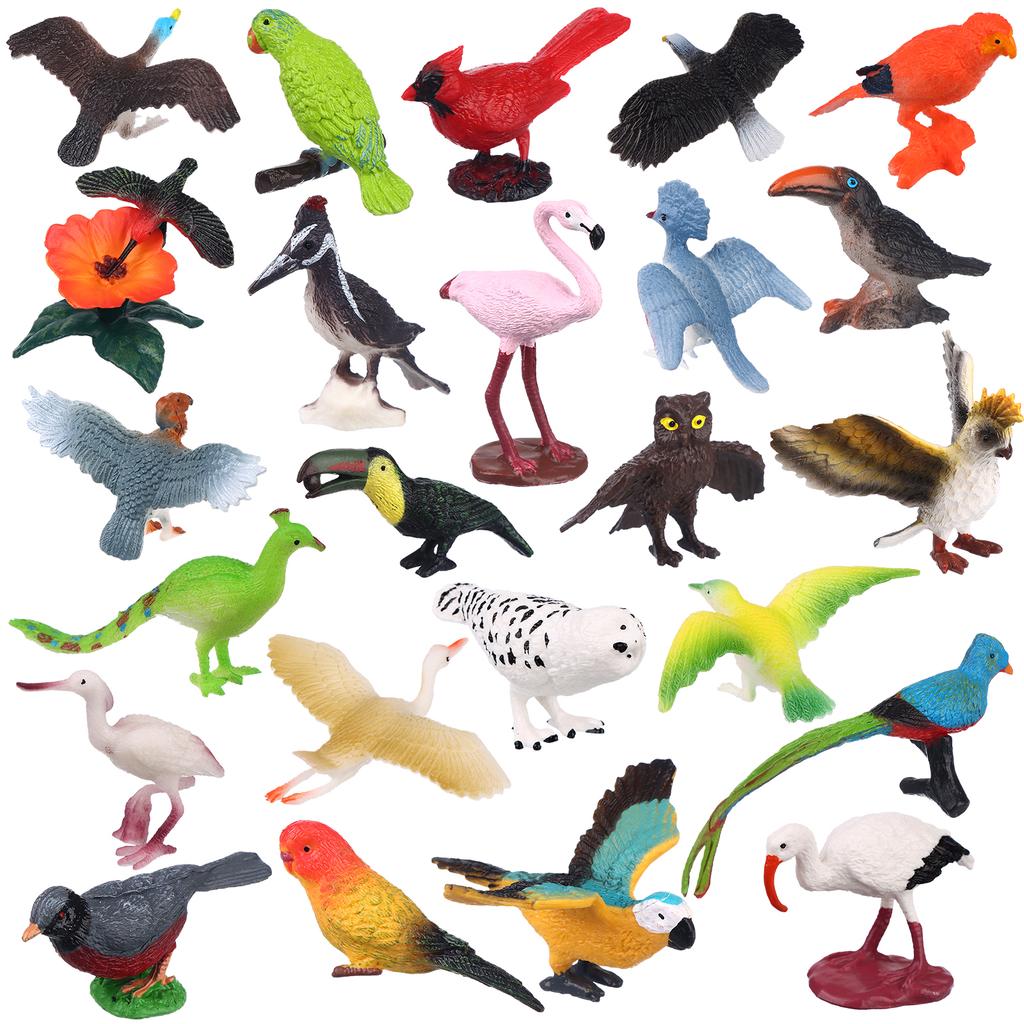 24 Pieces Realistic Bird Animals Figurines Mini Bird Animal Figures Model Cake Toppers Plastic Bird Figures Toy Simulated Toucan