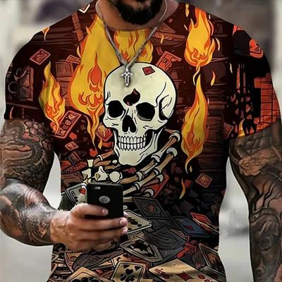 2025-2026 New Trend Men's Street Style Printed Skull Pattern Summer Casual Harajuku Retro Men's Y2K Top Fashion Short Sleeve T-Shirt