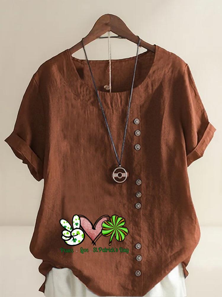 Women's Fashion Love Letter Print with Lines Shot Sleeve T-shirt Loose Cotton Shirt Casual Loose Summer Plus Size Blouse Tops