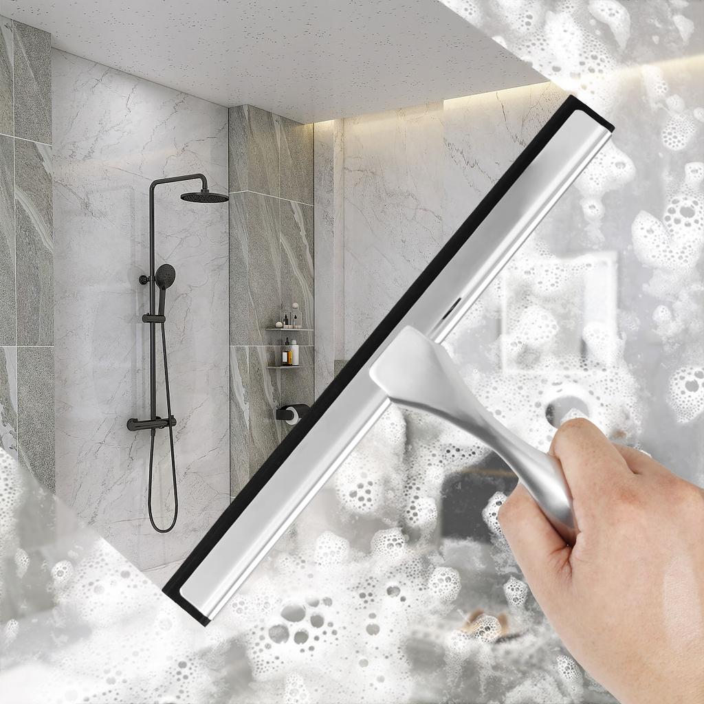 Shower Squeegee Stainless Steel Glass Clean Scraper Wiper Window Squeegee with Suction Cup for Glass Doors Bathroom Car Glass