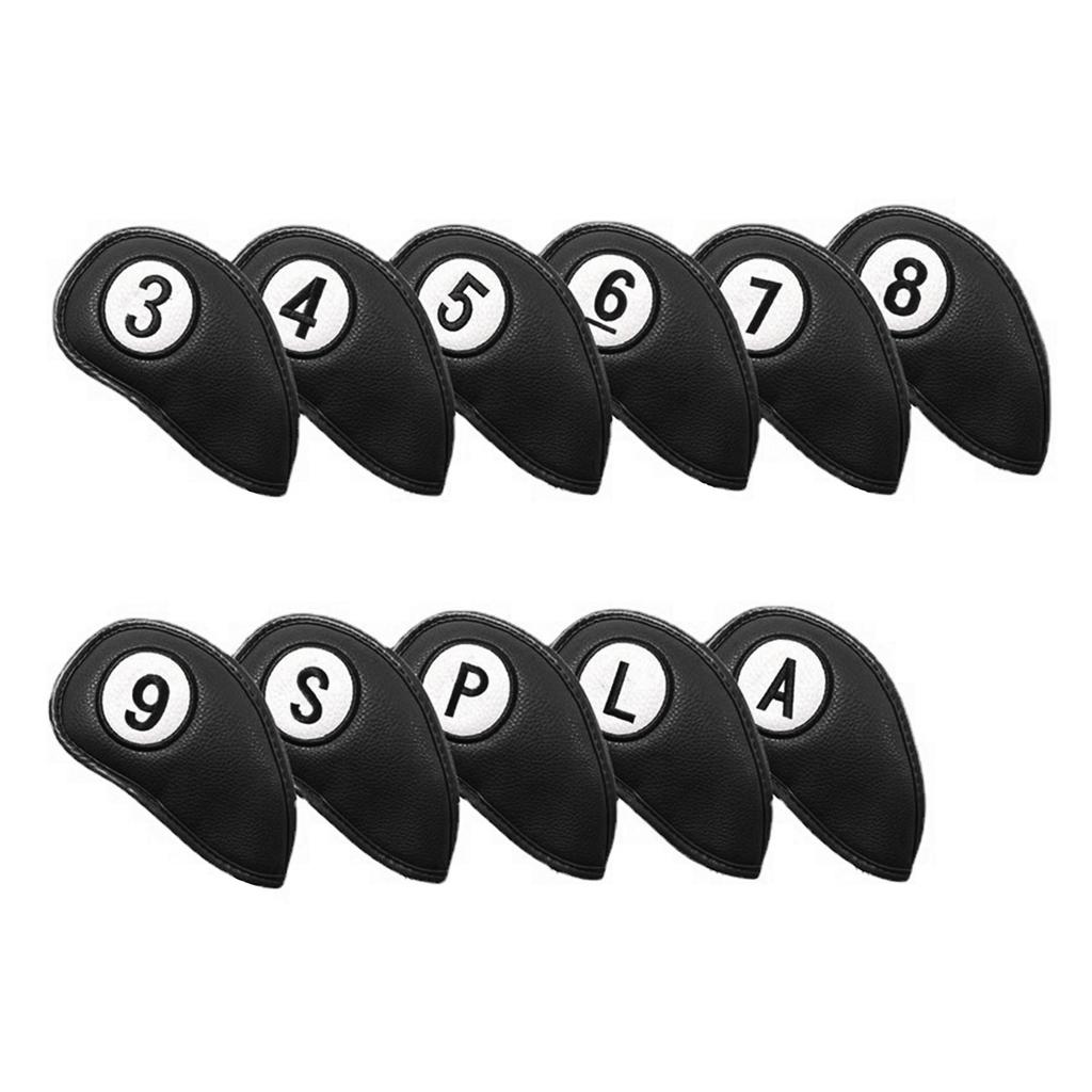 11Pcs Golf Head Covers, Thick Synthetic PU Leathers Golf Iron Head Covers with Big Number for Long Neck Golf Club Head
