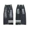 European and American trend straight tube loose washed distressed printed jeans