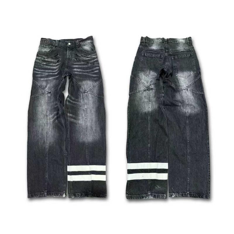 European and American trend straight tube loose washed distressed printed jeans