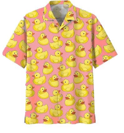 Hawaiian Casual Shirt Duck Print Men's Open Button Top Cool Comfortable Short Sleeves