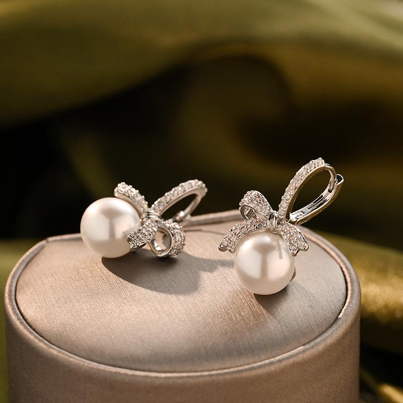 Pearl Bowknot Tassel Earrings - High-End Luxury Fashion Studs for Women