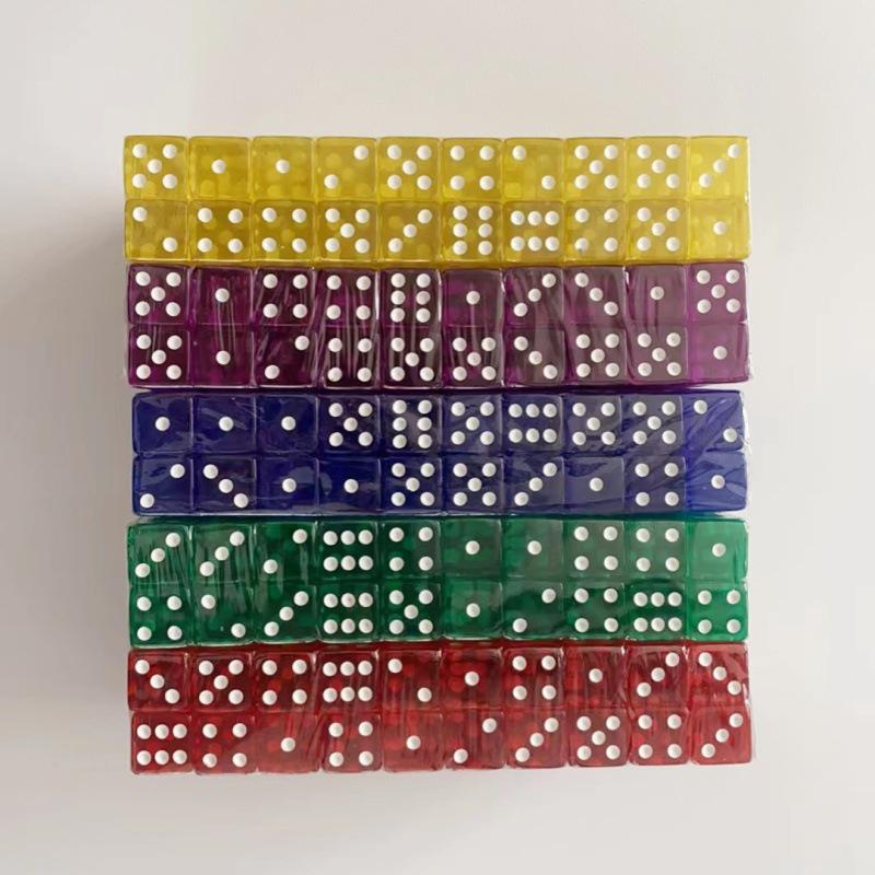 16mm Transparent Square Corner Number Dice, 50-Piece Box, 1.6cm Acrylic Right-Angle Dice
