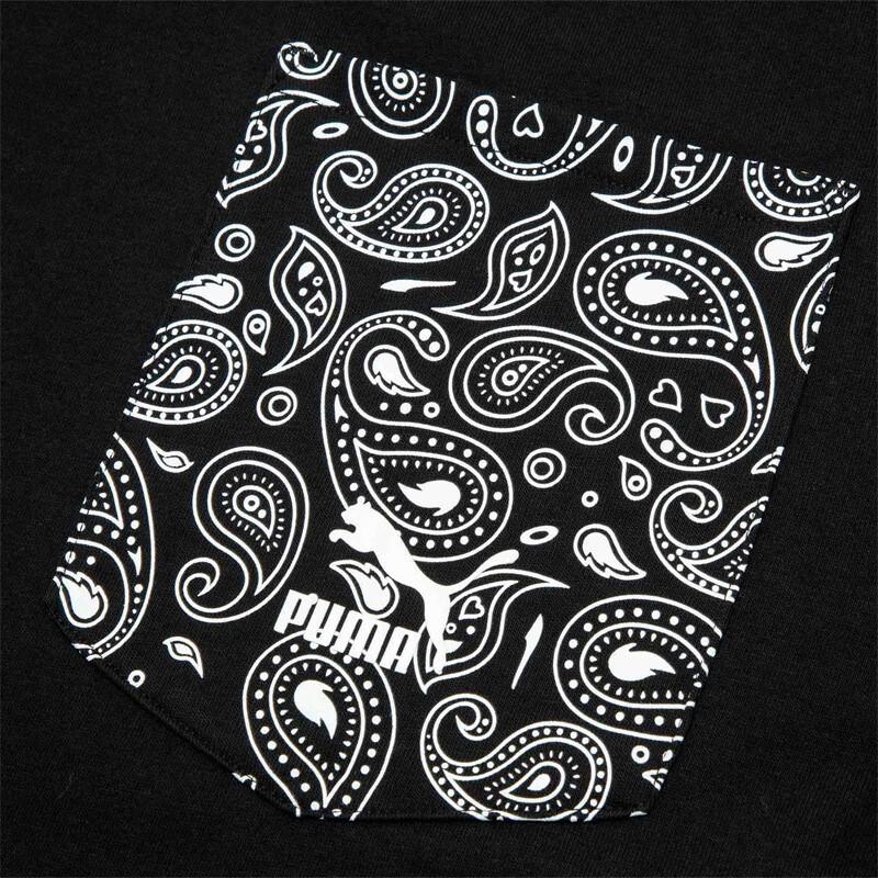 Puma Paisley Print Loose Breathable Crew Neck American Vintage Pullover Short Sleeve T-Shirt Unisex Tops Black 539502-01