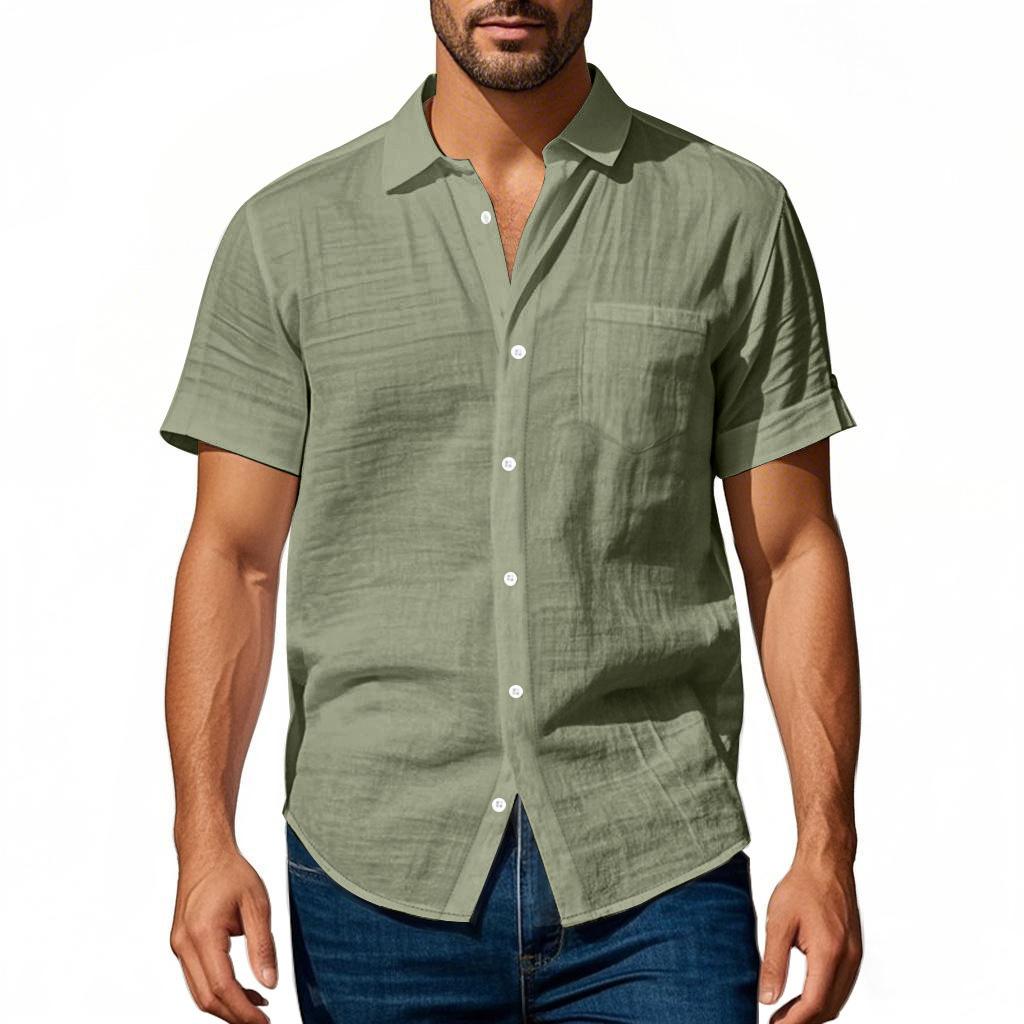Men's Linen Relaxed Fit Casual Henley Collar Short-Sleeved Shirt