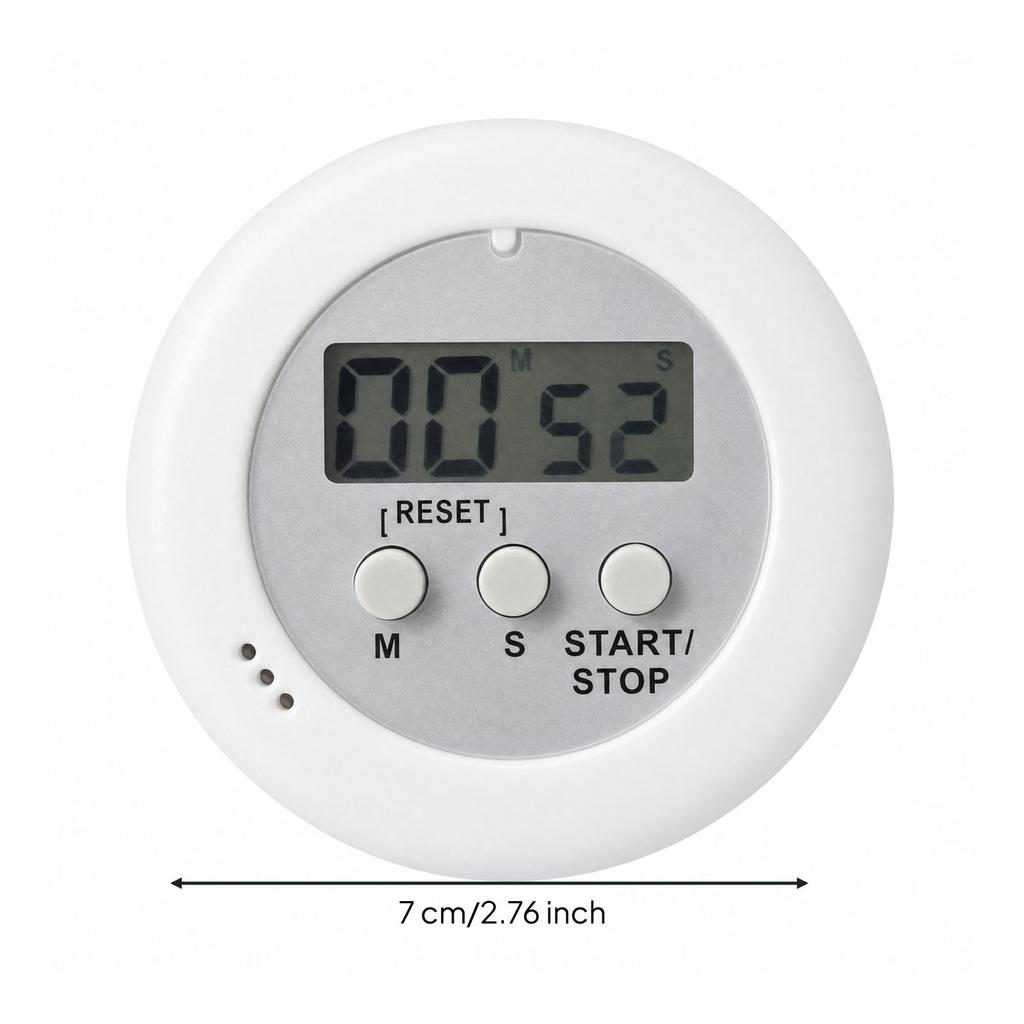 Round Digital Kitchen Timer Easy-to-Read with Buttons Lightweight