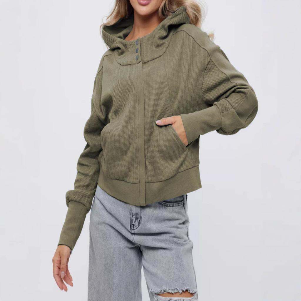 Stitching Sweater Long-sleeved Pullover Cardigan Zipper Top Trendy Hoodie Women
