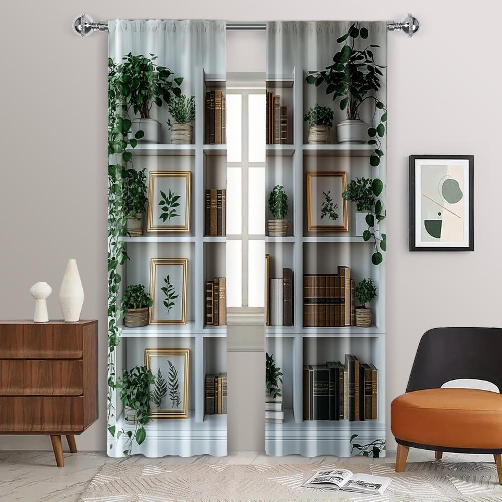 2pc,  Party Curtains Modern White Bookcase Versatile Durable Polyester,Without Electricity Birthday Party Perfect for Apartment