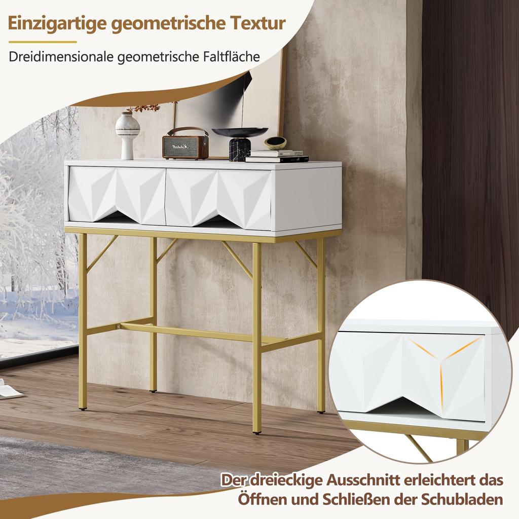Console Table, Hallway Table with 2 Drawers, Side Table Wood, Sofa Table with Stable Metal Frame