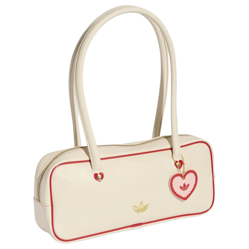 adidas Sac Long de Style Pilote Originals Avec Badge Métallique et Pendentif Cœur Sac à Main Unisexe Blanc Cassé KR1013