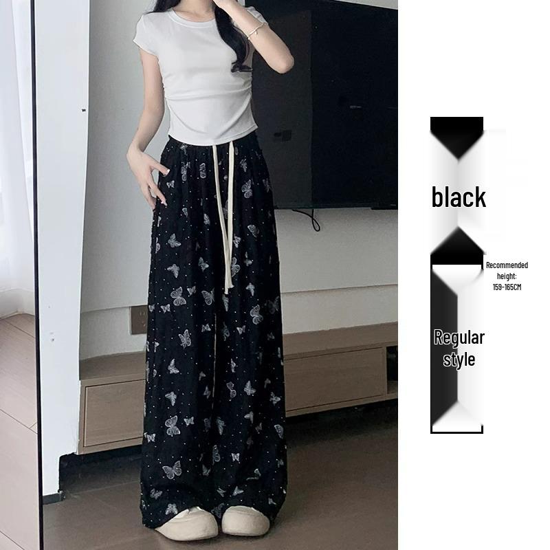 Japanese White Ice Silk Drapey Wide-Leg High-Waist Butterfly Ripped Pants - XS