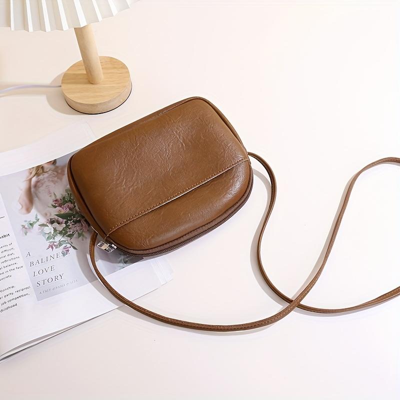 Damen Retro Mini-Schultertasche, Unifarben, Reißverschluss, Polyestergefüttert, Vielseitige Münzbörse, Reisepass-Kartenhalter