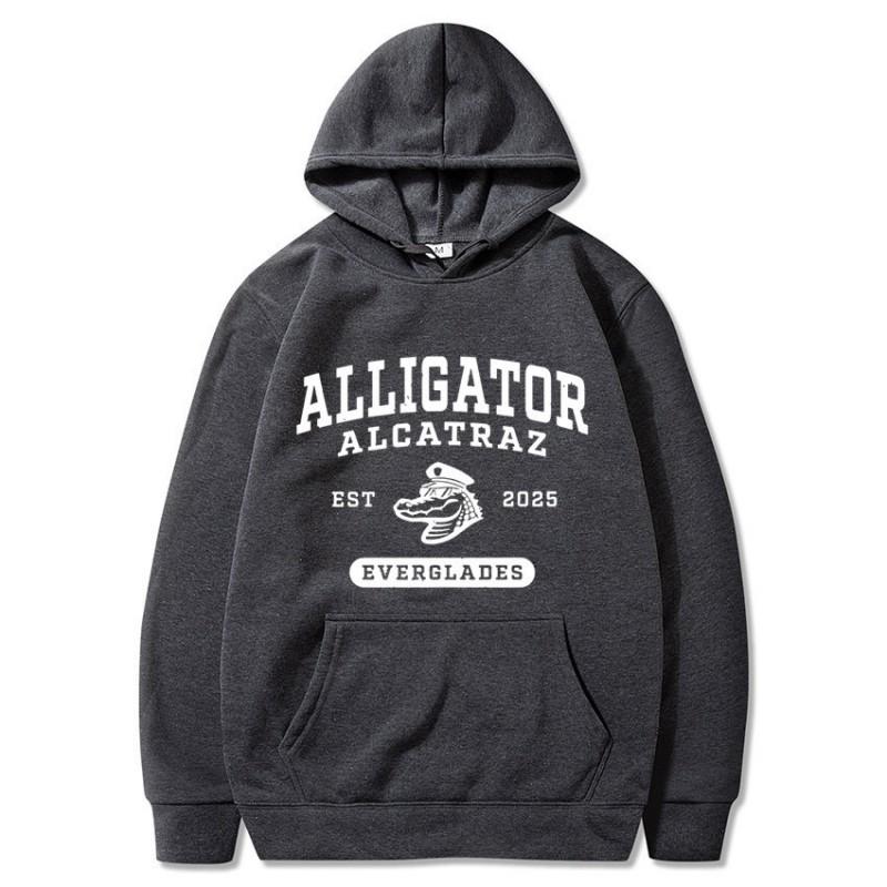 Unisex Hooded Long Sleeve Sweatshirt With Alligator Print Loose Fit Casual Streetwear Fall