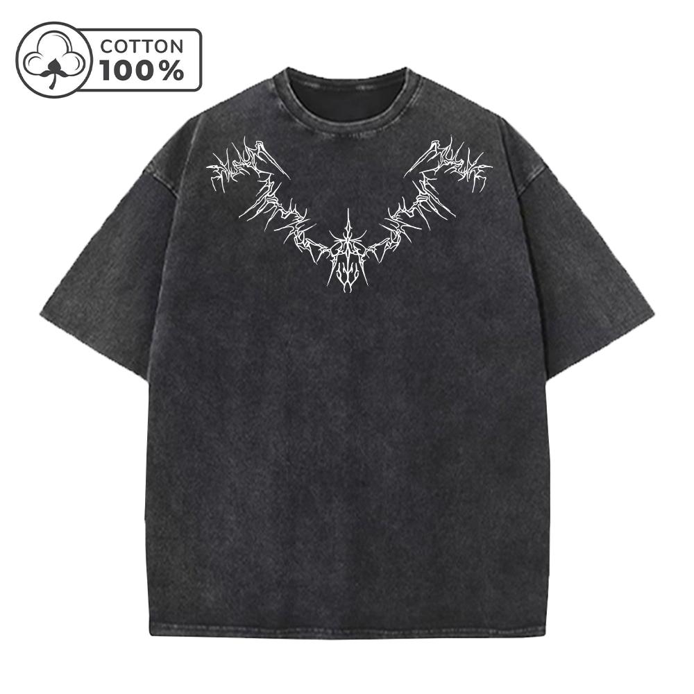 Mens Personalized Thorn Print Washed TShirt Retro Distressed Casual Pure Cotton Crew Neck Short Sleeve Summer Commute Loose To