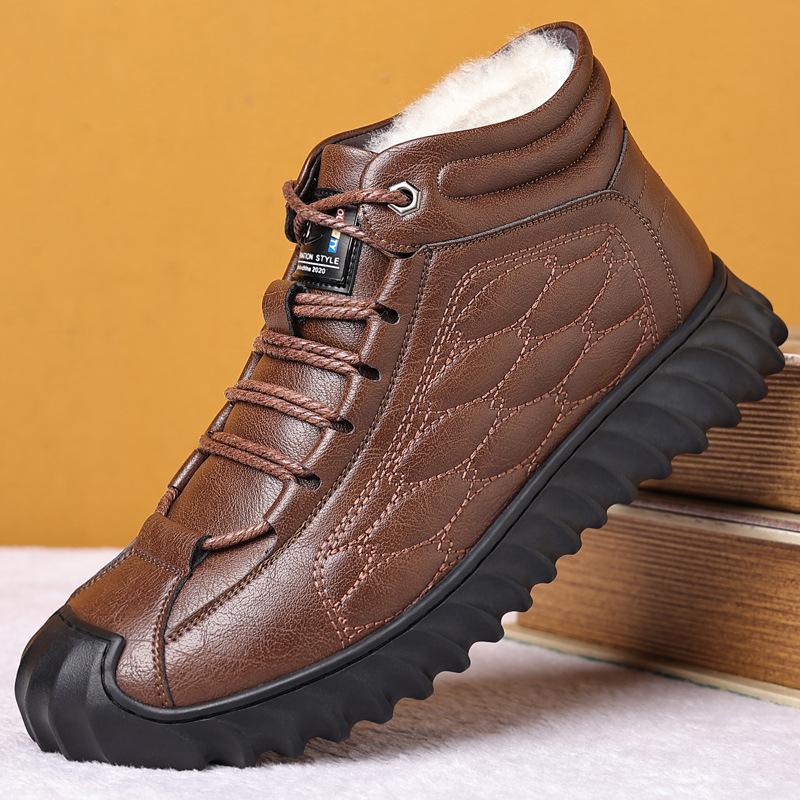 Cotton shoes men's velvet 2025 winter warm leather high-top men's shoes cold-proof snow boots men's comfortable dad shoes