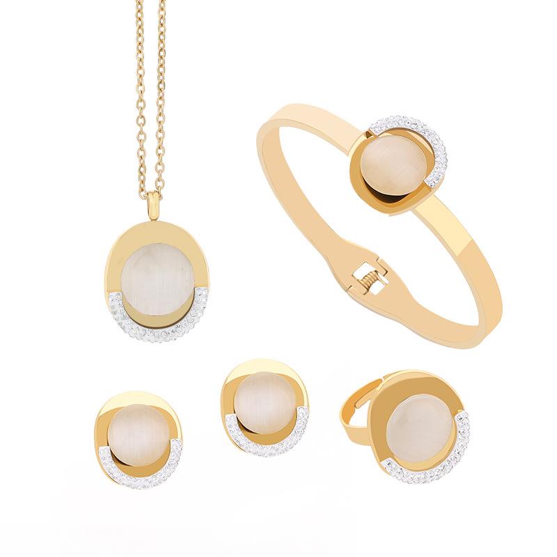 Fashion Trending Cute Oval 316l Stainless Steel Gold Plated Christian Jewelry Complete Sets for Women Zircon Stone Necklace Set