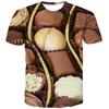 Tricouri de vară cu gât rotund, cu imprimeu 3D model ciocolată, la modă, casual, cu mâneci scurte pentru bărbați