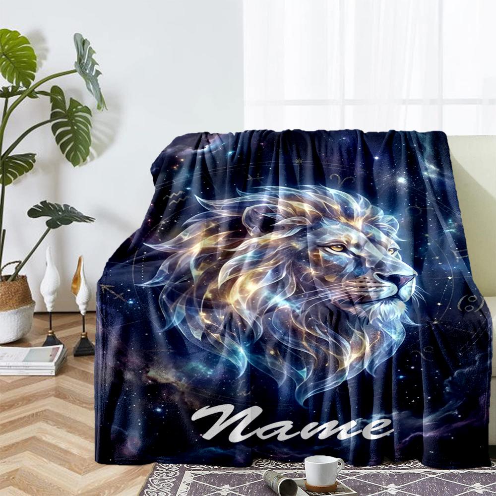 Custom Name Lion Theme Printed Blanket - Perfect for Couch, Bed, Travel & Outdoor Use | Machine Washable, Cozy & Durable.