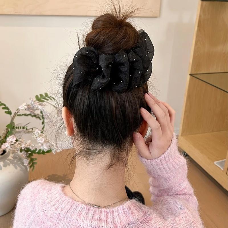 Elegant Flower Clip Resin Bow Mesh Vertical Clip Korean Style Women Ponytail Holder For Gifts Solid Color Hair Accessory