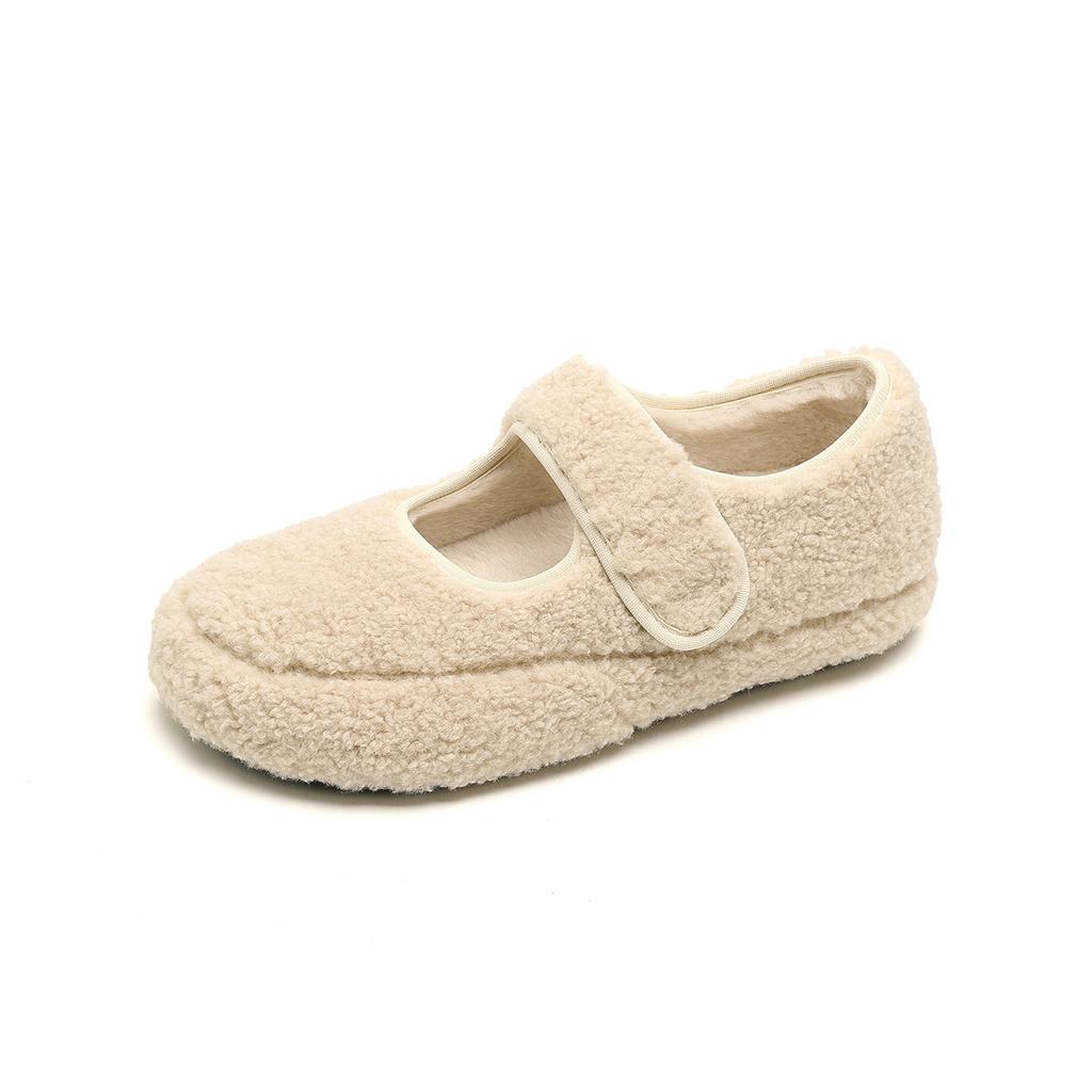 Retro Mary Jane Fluffy Shoes Women Wear Outside Autumn and Winter Versatile Inner Height Increase Velvet Warm Women's Cotton Shoes Women's Shoes