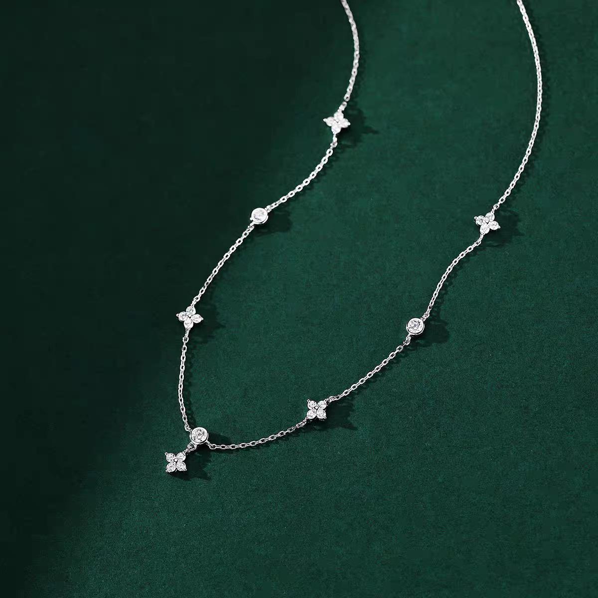 S925 Sterling Silver Star  Four-Leaf Clover Tassel Necklace, Light Luxury Clavicle Chain, High-End Women s Jewelry 925 Sterling Silver