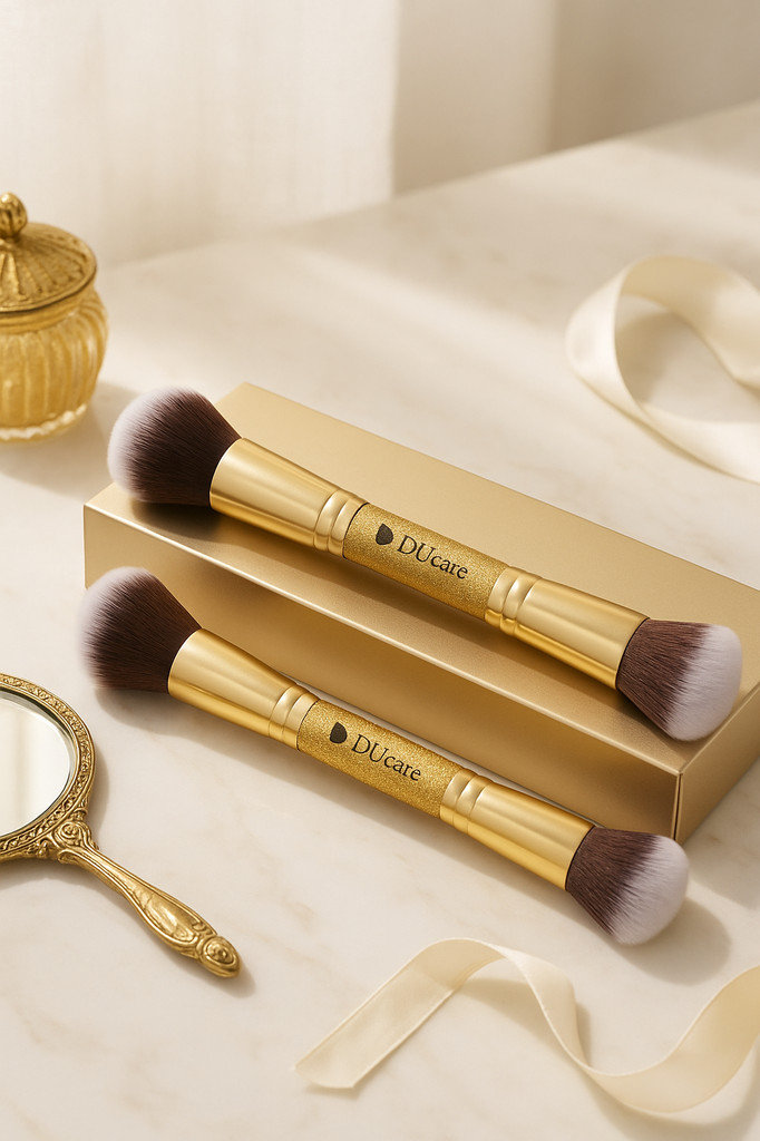DUcare 2Pcs Makeup Brushes Duo End Face Brush For Foundation Powder Buffer and Contour Eyeshadow Synthetic Cosmetic Makeup Tools