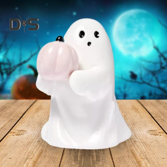 1/2Pcs Halloween Ghost Statue Spooky Resin Ghost Pink Pumpkin Bat Figurine Cute Halloween Home Table Decoration for Indoor Outdoor