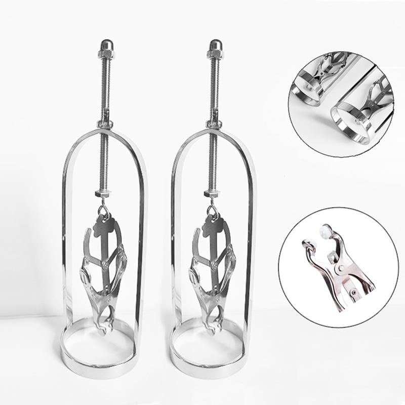 Women Stainles Steel Forture Play Clamps Metal Nipple Clips Breast Breast Enlarger Sucker BDSM Bondage Restraint Fetish Sex